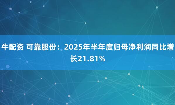 牛配资 可靠股份：2025年半年度归母净利润同比增长21.81%