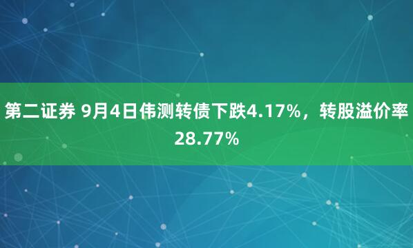 第二证券 9月4日伟测转债下跌4.17%，转股溢价率28.77%